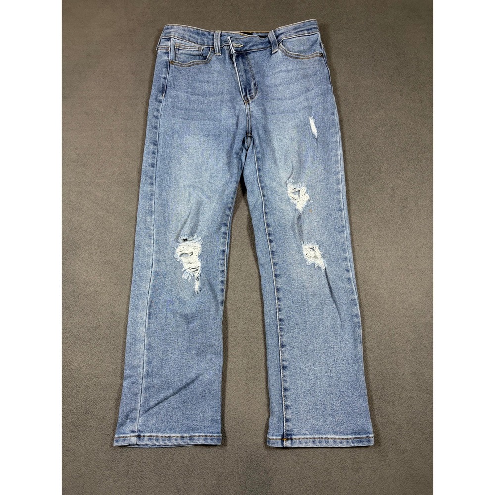 Kendall + Kylie Jeans Womens 7/28 Blue Distressed High Rise Straight Leg Denim